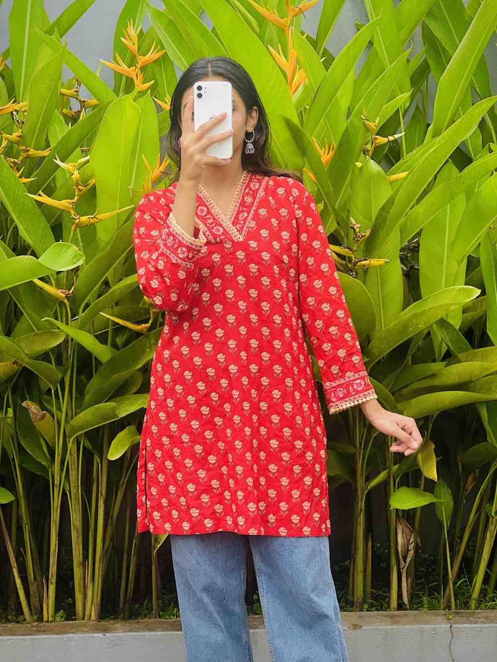 Red Floral Printed Red Kurti